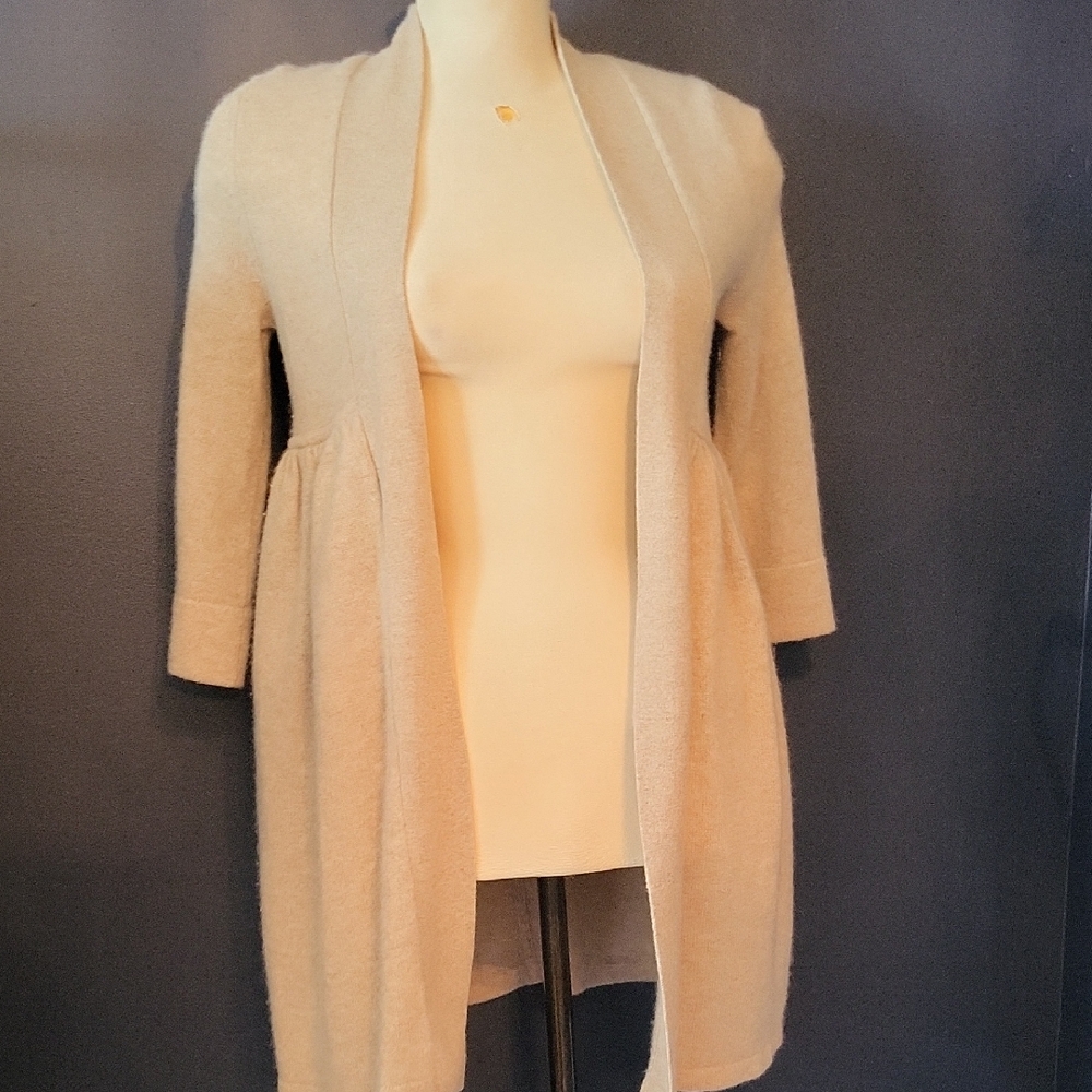 Chic Cream Cashmere Open-Front Women's Cardigan Medium